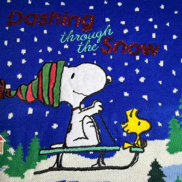 NWOT Peanuts|  Snoopy And Woodstock Embroidered Ugly Christmas Sweater XL - Picture 2 of 8
